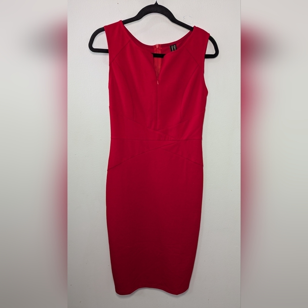 VFSHOW Red Pencil Dress Midi Front Zipper Sheath Bodycon NEW Women's Size S